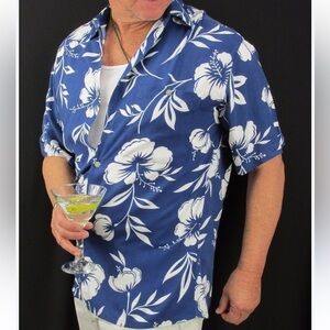 Campia Moda 100% cotton Aloha Hawaiian shirt 70’s style size large hibiscus